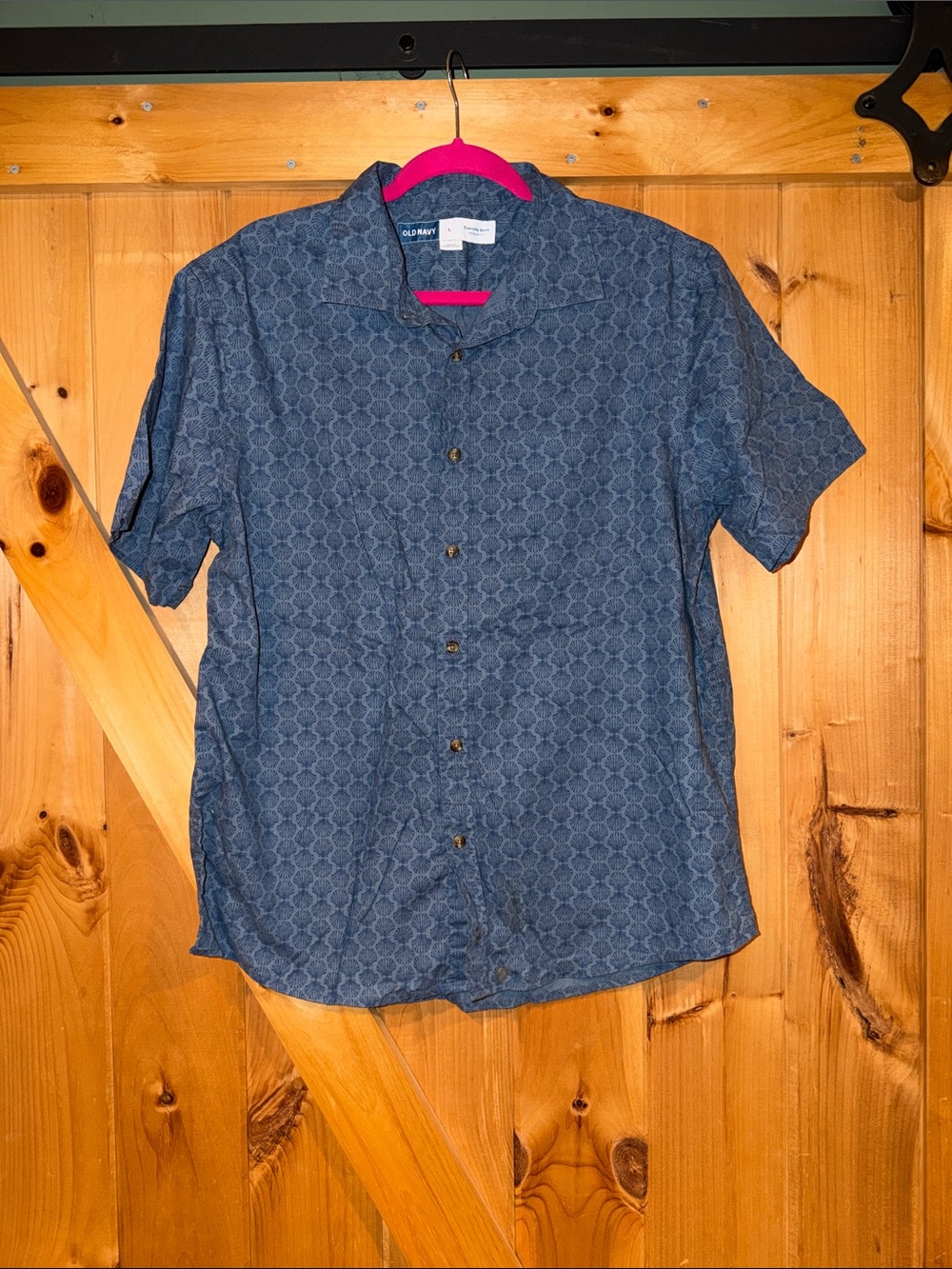 Old Navy Men's Navy Blue Short-Sleeve Button-Down Camp Shirt